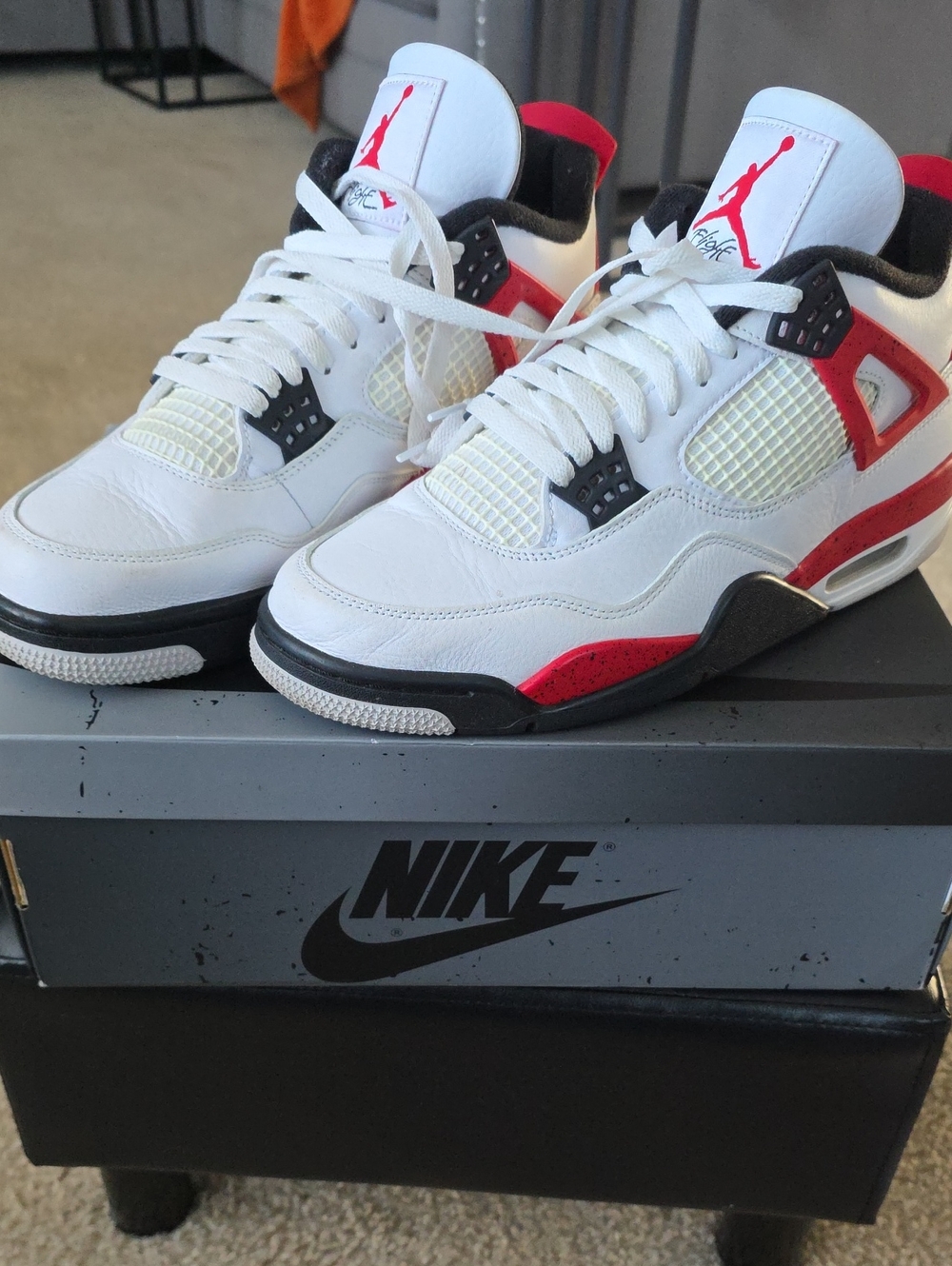 Authentic Jordan 4 Men’s Sneakers - White/Red/Black